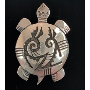 Navajo Richard Singer Sterling Silver Overlay Turtle Bird Pendant Brooch Pin